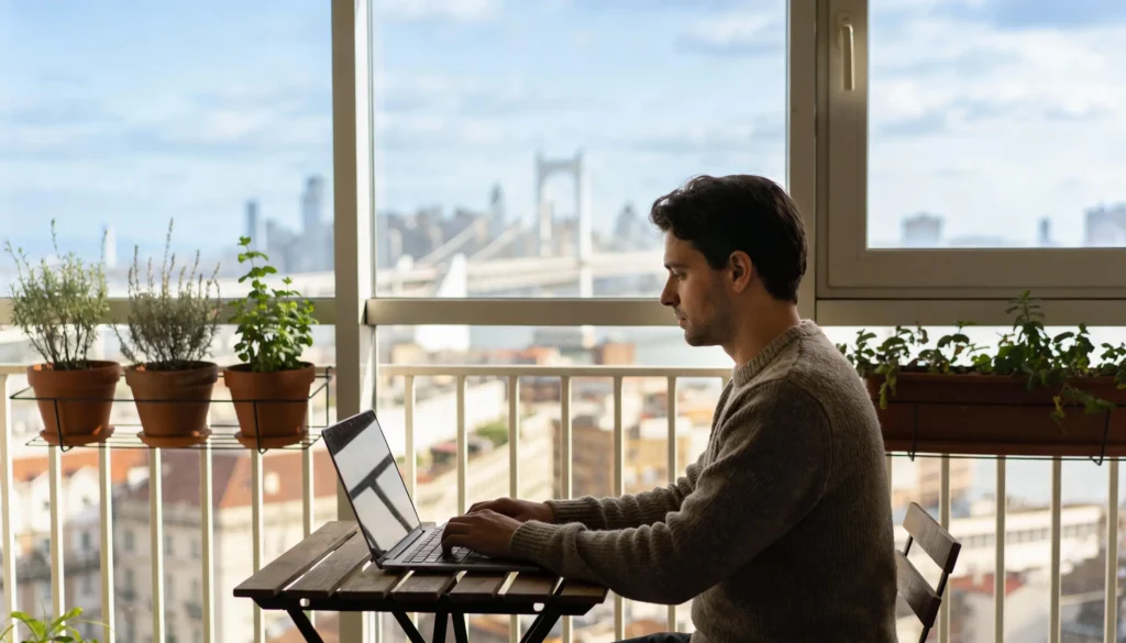 Digital nomad planning work schedule while traveling