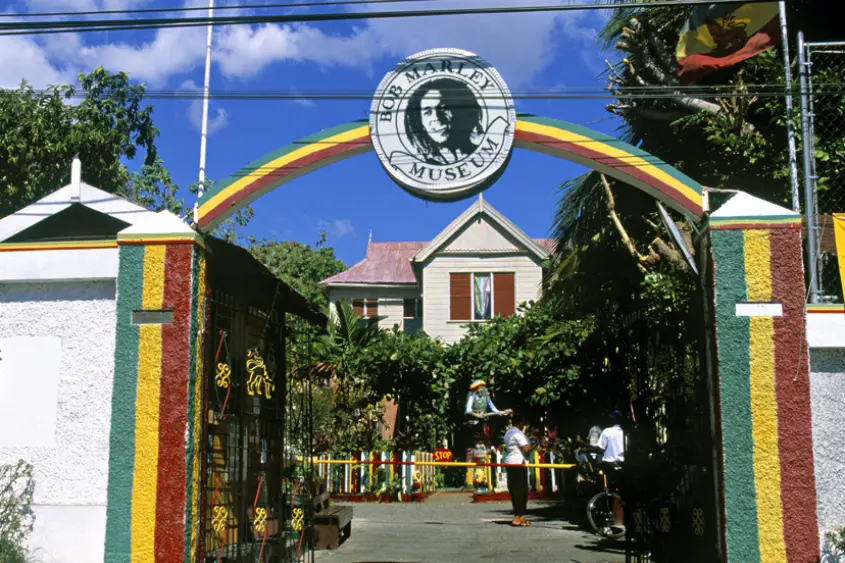Bob Marley Museum on Hope Road Kingston Jamaica surrounded by tropical garden