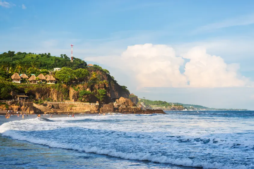 El Tunco surf beach El Salvador with volcanic rock and Pacific waves