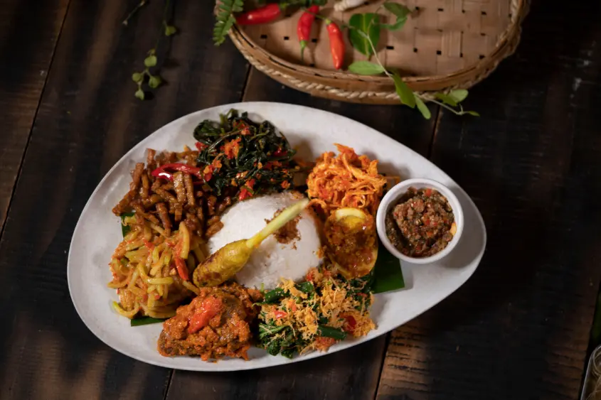Nasi campur served at a local warung in Bali Indonesia