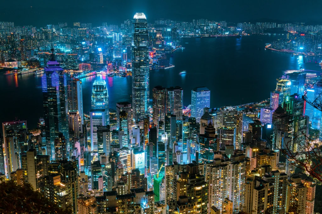 Hong Kong skyline over Victoria Harbour at night